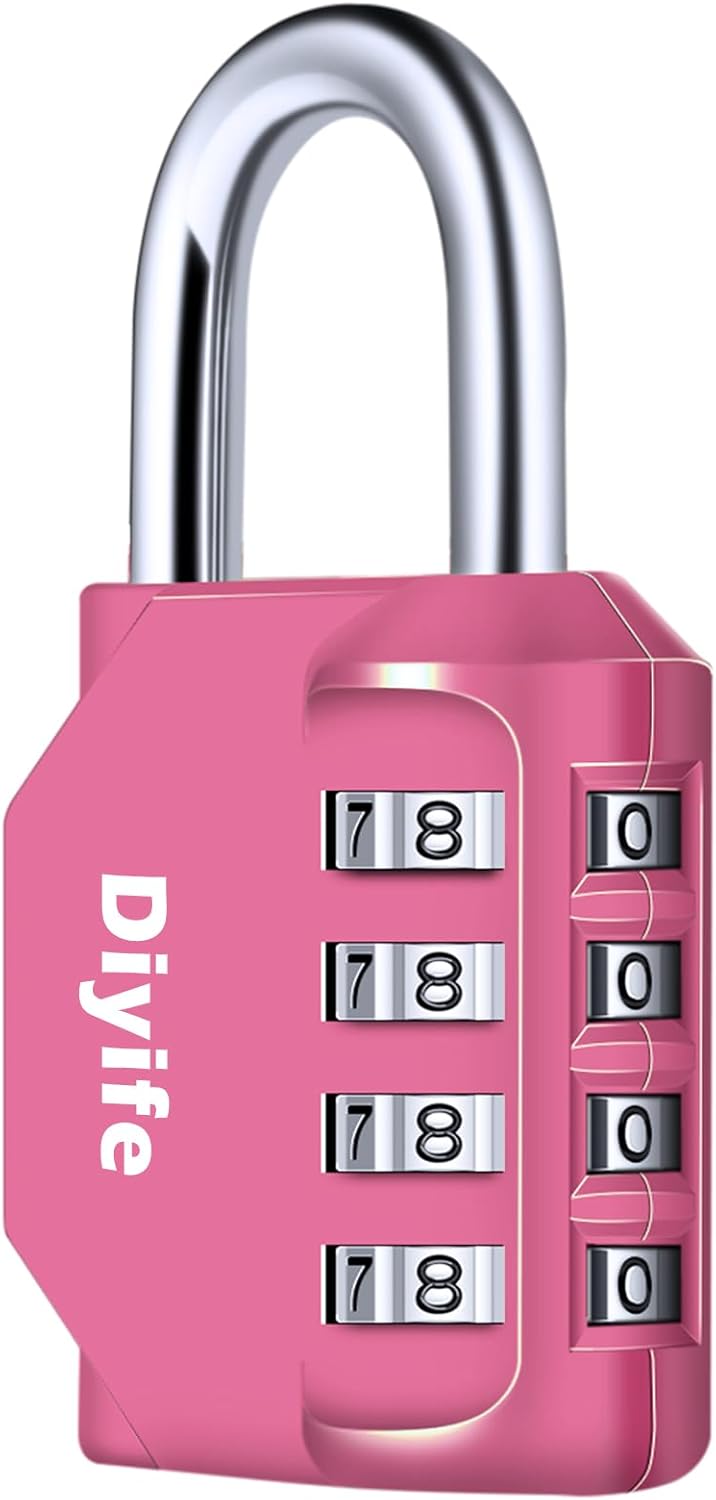 Combination Padlock, Diyife Heavy Duty 4 Digit Padlock Weatherproof Outdoor Locker Padlocks for School Gym Locker, Shed, Fence, Hasp, Garage, Gate, Toolbox, Door (Pink)