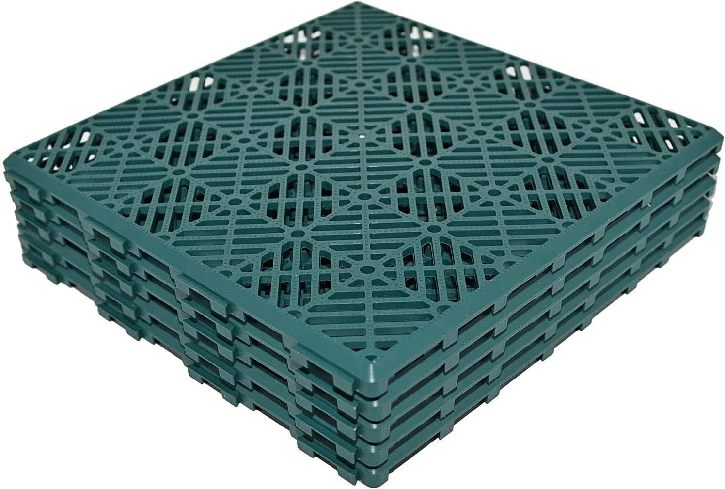 Ram© 5 x Garden Interlocking Patio Garden Decking Waterproof Vegetable Garden Decking Path Green Plastic Tiles