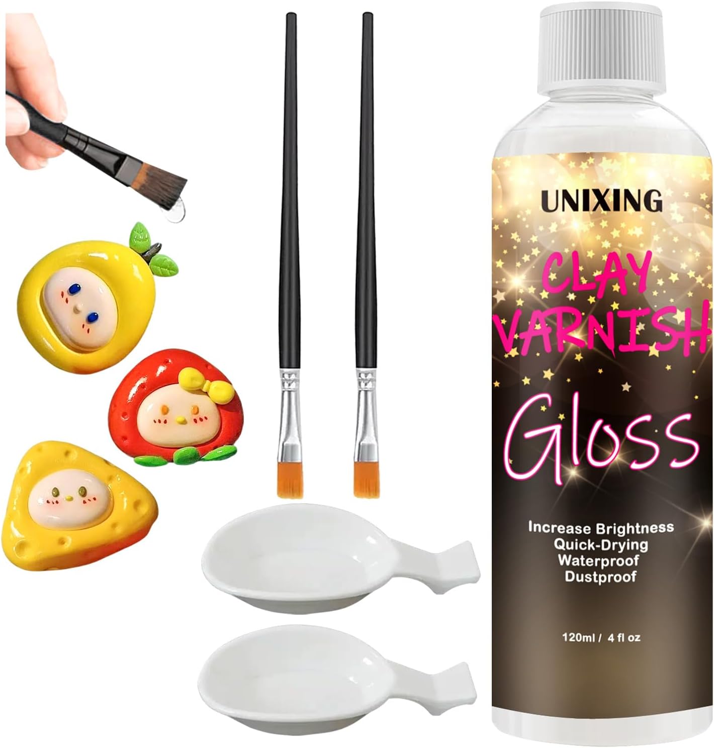 120ml Clear Varnish for Air Dry Clay, Gloss Finish Clear Glaze for Pottery , Ceramics, Oil Painting, Wood, Colourless Scratch Resistant Sealant Varnish (120x 1Pack)