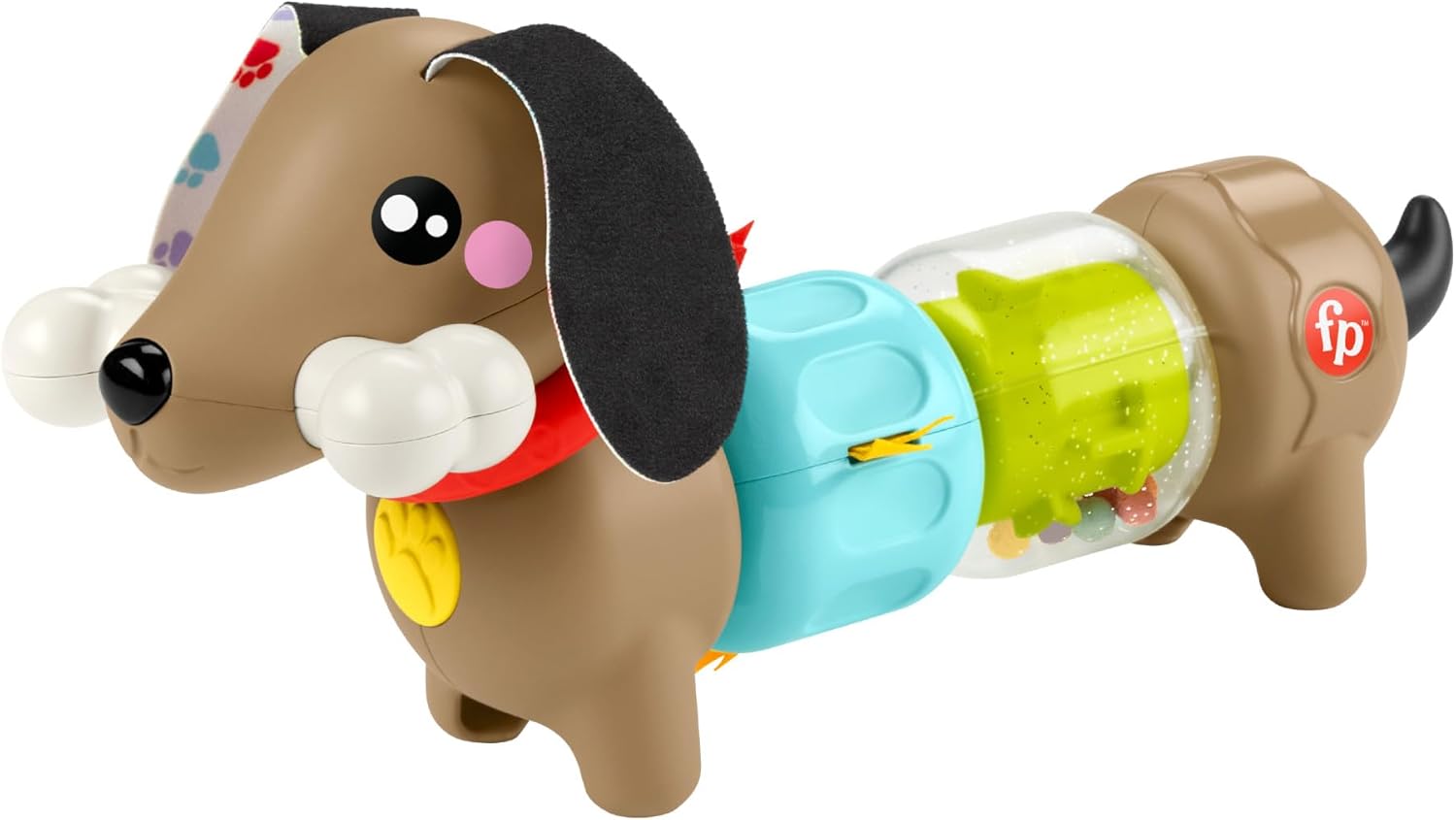 Fisher-Price Baby Sensory Toy FP Pets Click & Spin Activity Pup with Fine Motor Activities for Infants Ages 6+ Months, HTW91