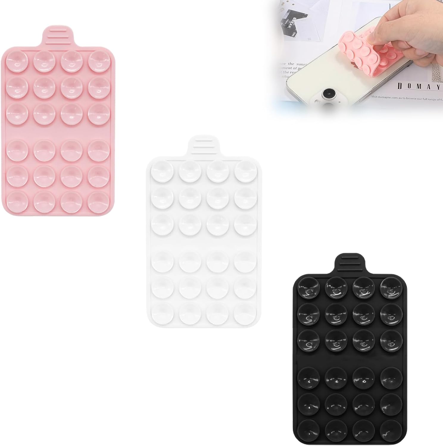 Neyared 3PCS Silicone Phone Sticky Pad Grip for iPhone Android Cellphones, Phone Holder for Wall Mirror Window Smooth Surface