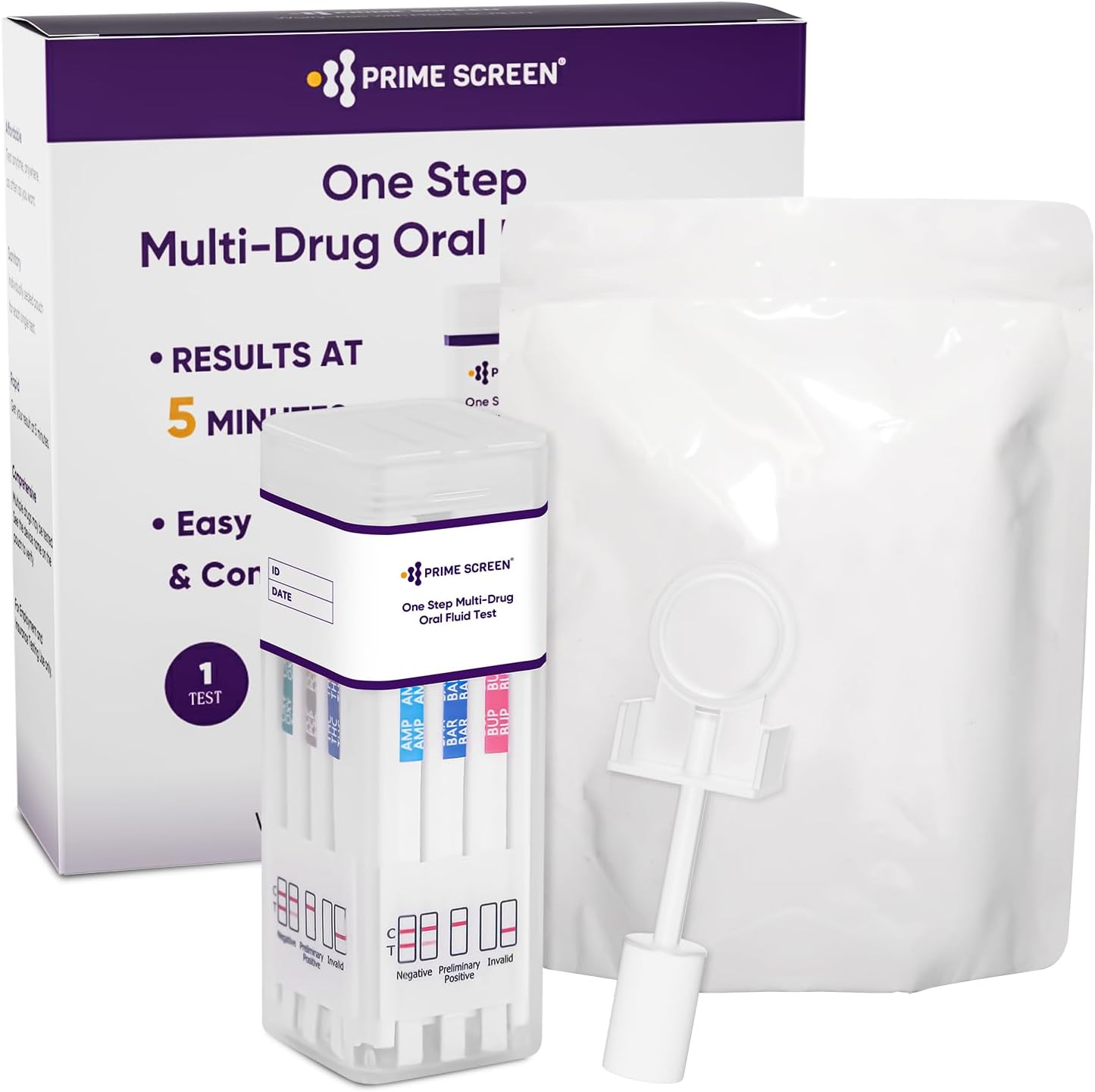 PrimeScreen Drug Testing Kits 12 in 1 Saliva Drug Test Oral Fluid Testing for Cannabis Cocaine Speed Heroin Oxy PCP MET,1 Pack