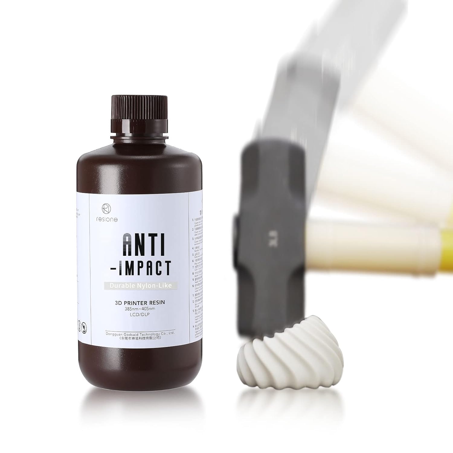 RESIONE Anti-Impact 3D Printer Resin – Nylon-Like, Tough and Wear-Resistant Low Water Absorption 3D Printing Liquid for High-Precision LCD/MSLA/DLP 3D Printing (White-Grey, 1KG)