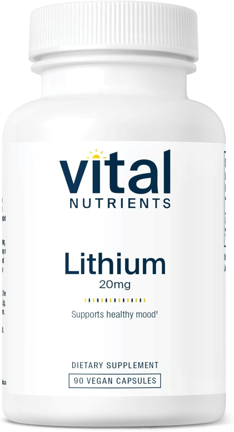Vital Nutrients Lithium Orotate 20mg | Vegan Lithium Supplements for Memory, State of Mind, and Behavioral Health* | Gluten, Dairy, Soy Free | 90 Capsules