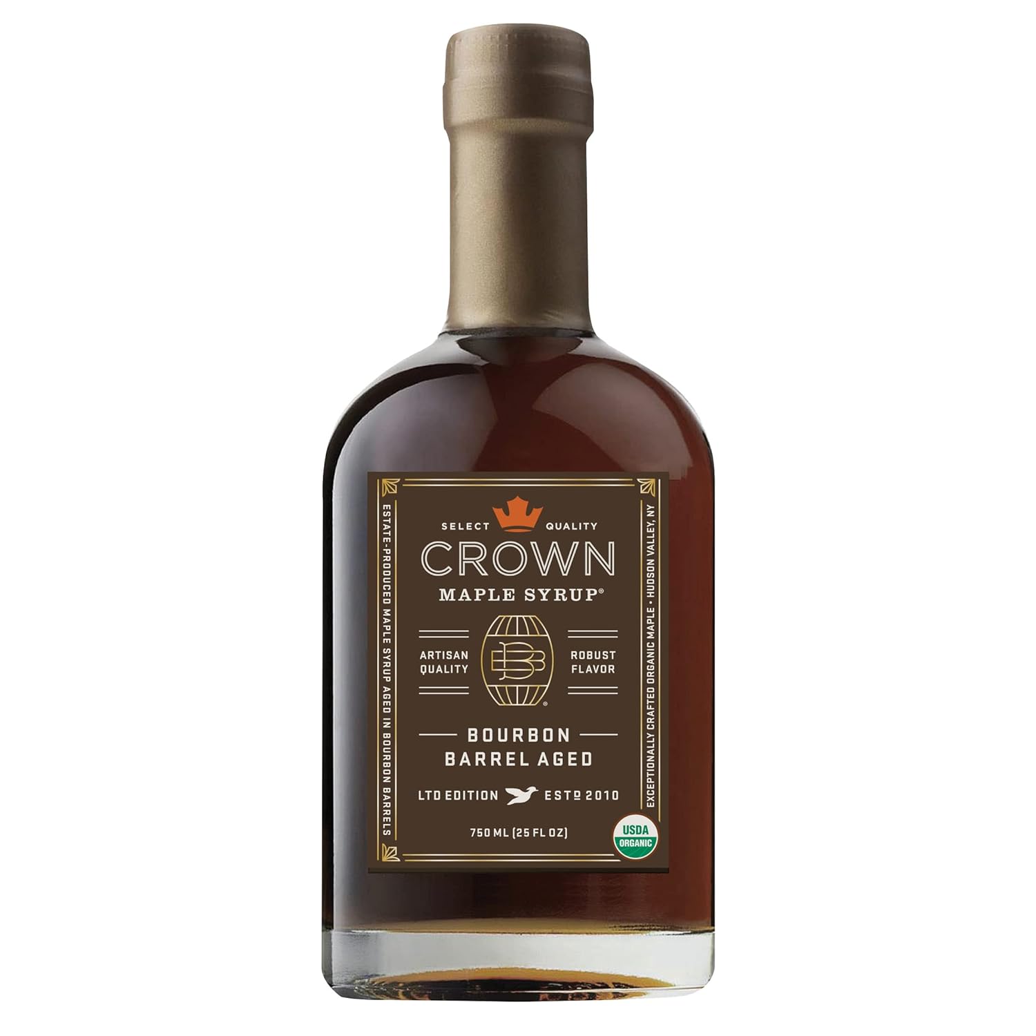 Crown Maple Bourbon Barrel Aged Organic Maple Syrup, 25 Fl Oz, Pancakes, Flavor Cocktails, Marinades and Sauces