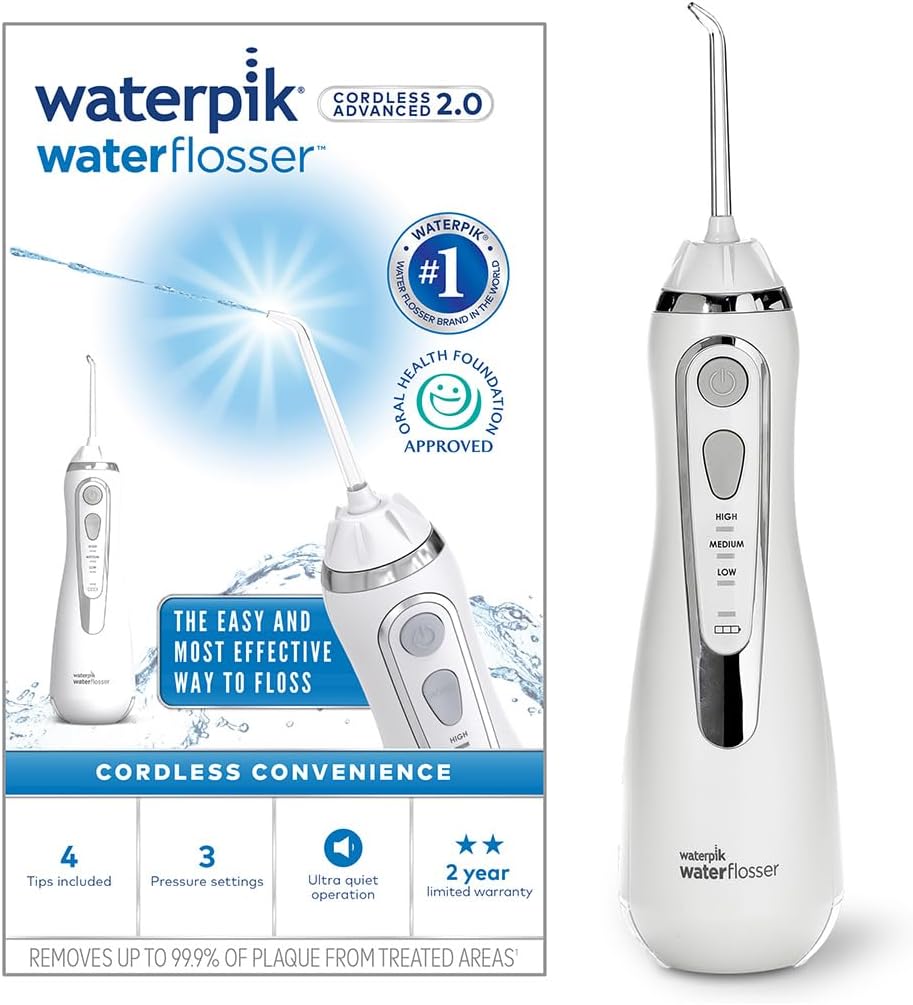 Waterpik Cordless Advanced Water Flosser, 3 Pressure Settings, Dental Plaque Removal Tool, Ideal for Travel or Small Bathrooms, USB Charger, White, WP-580UK