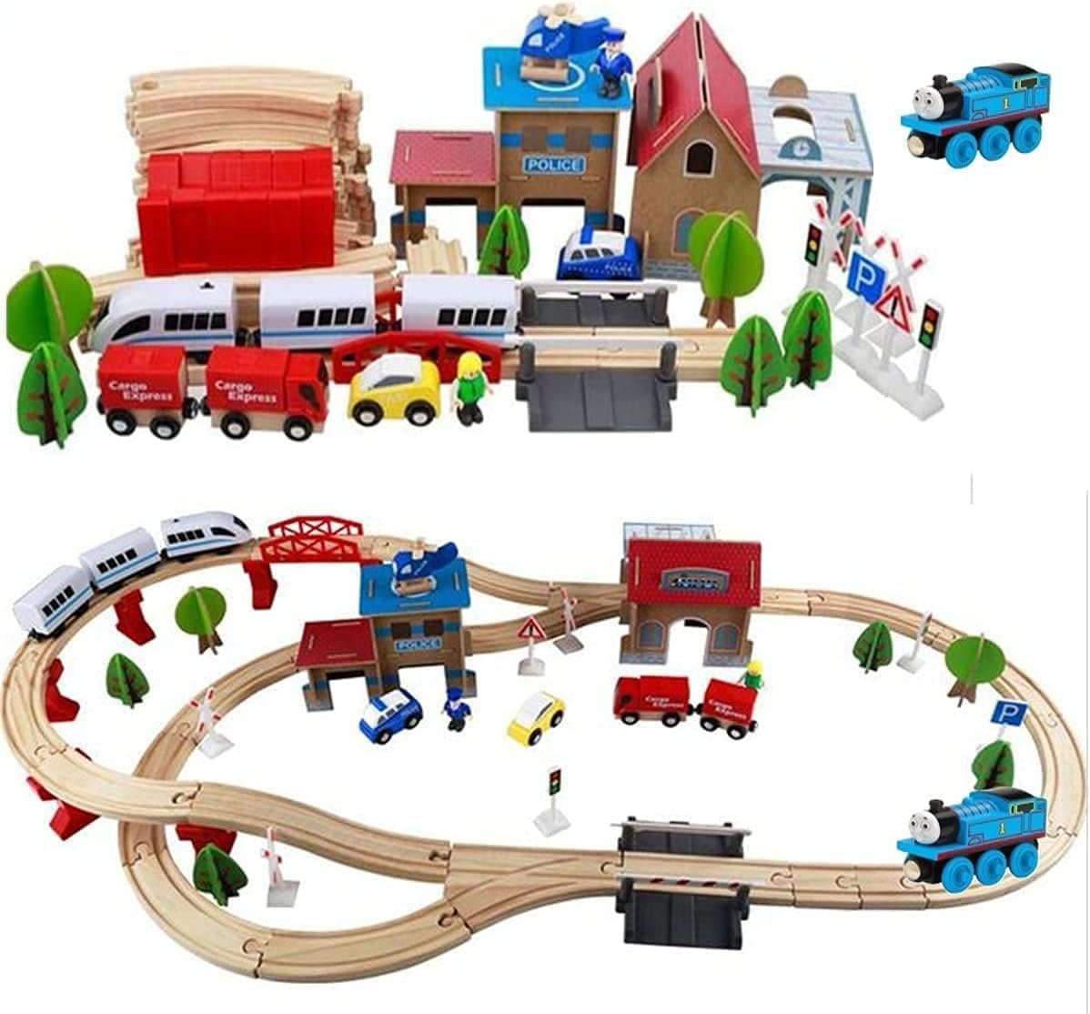 Brio Bigjigs 88 Piece Wooden Train Tracks & Station Set - Compatible with Thomas - Electric Train for Kids 3+ Years Old Girls & Boys