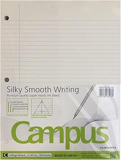 ​​Kokuyo Campus Loose Leaf Paper for 3 Ring Binders, 11” x 8-1/4”, College Ruled, 100 Sheets, Premium quality paper resists ink bleed, Made in Japan (WSG-NO-887G1)