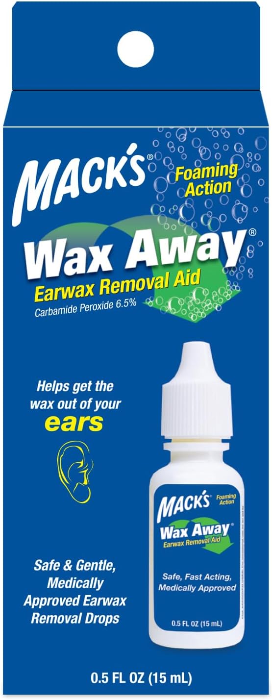 Mack's Wax Away Ear Wax Removal Aid – 0.5 FL OZ Ear Drops with Foaming Action