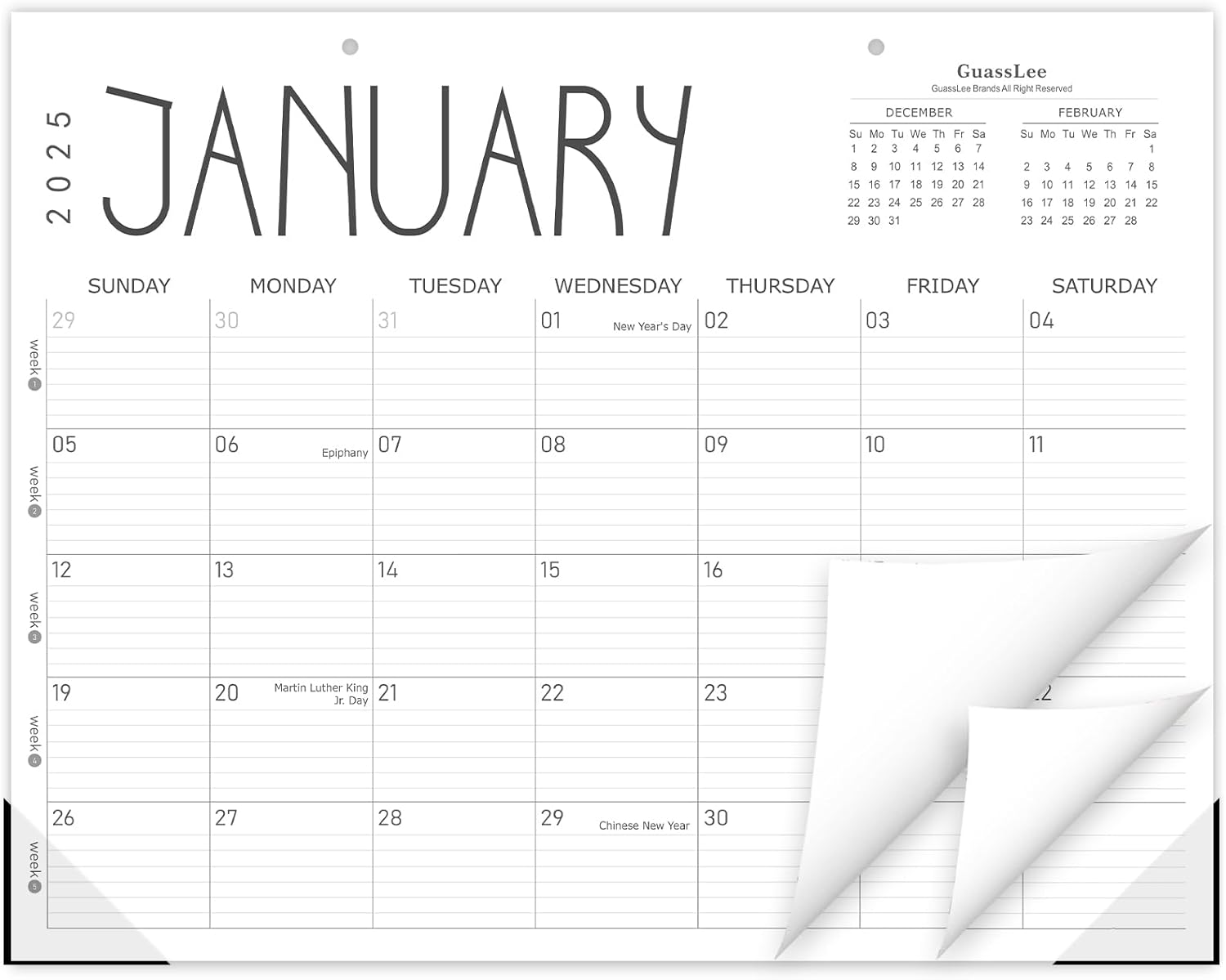 GuassLee Desk Calendar 2025, Desk Top Calendar 2025, 18-Month School Year Desk/Wall Calendar, 2025 Jan-2026 Jun, 14" X 11" Monthly Planner with Thick Paper For Office Home Desk Organizing