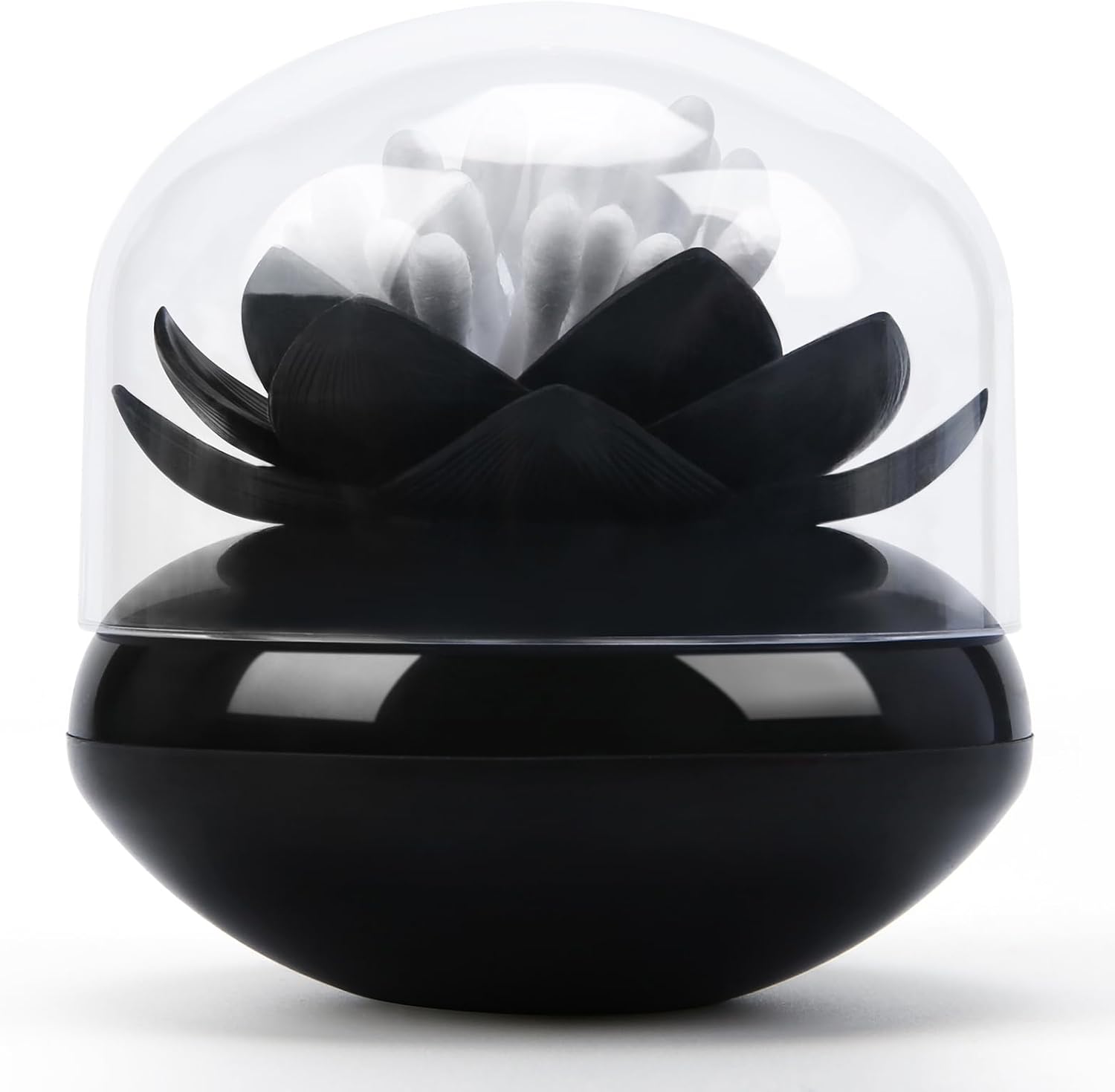 Bloss Lotus Cotton Swab Holder Cotton Swabs Bud Small QTips Box Toothpicks Container Flower Bathroom Decor - Black