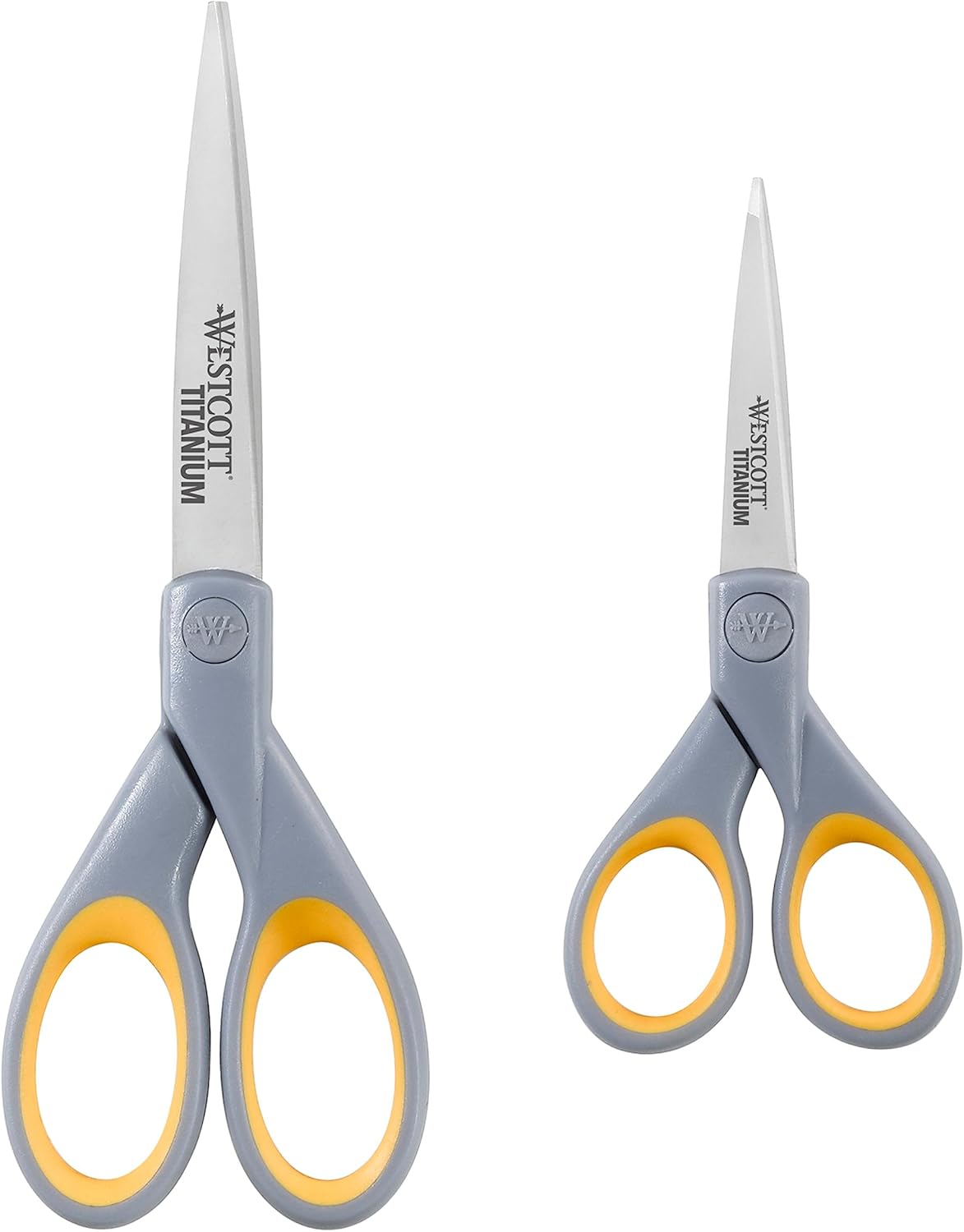 Westcott ‎13824 7” & 5” Pointed Titanium-Bonded Crafting Scissors with Soft Handles, Gray/Yellow (2 Pack)