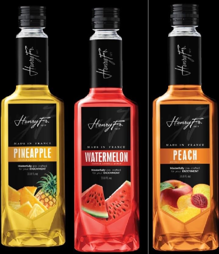 Pineapple -Watermelon and Peach Syrups Bundle for Coffee - Lattes, Mochas, Smoothies, & Shakes 33.81 * 3 Fl. Ounces (3 liter) by Henry Fr. 1977
