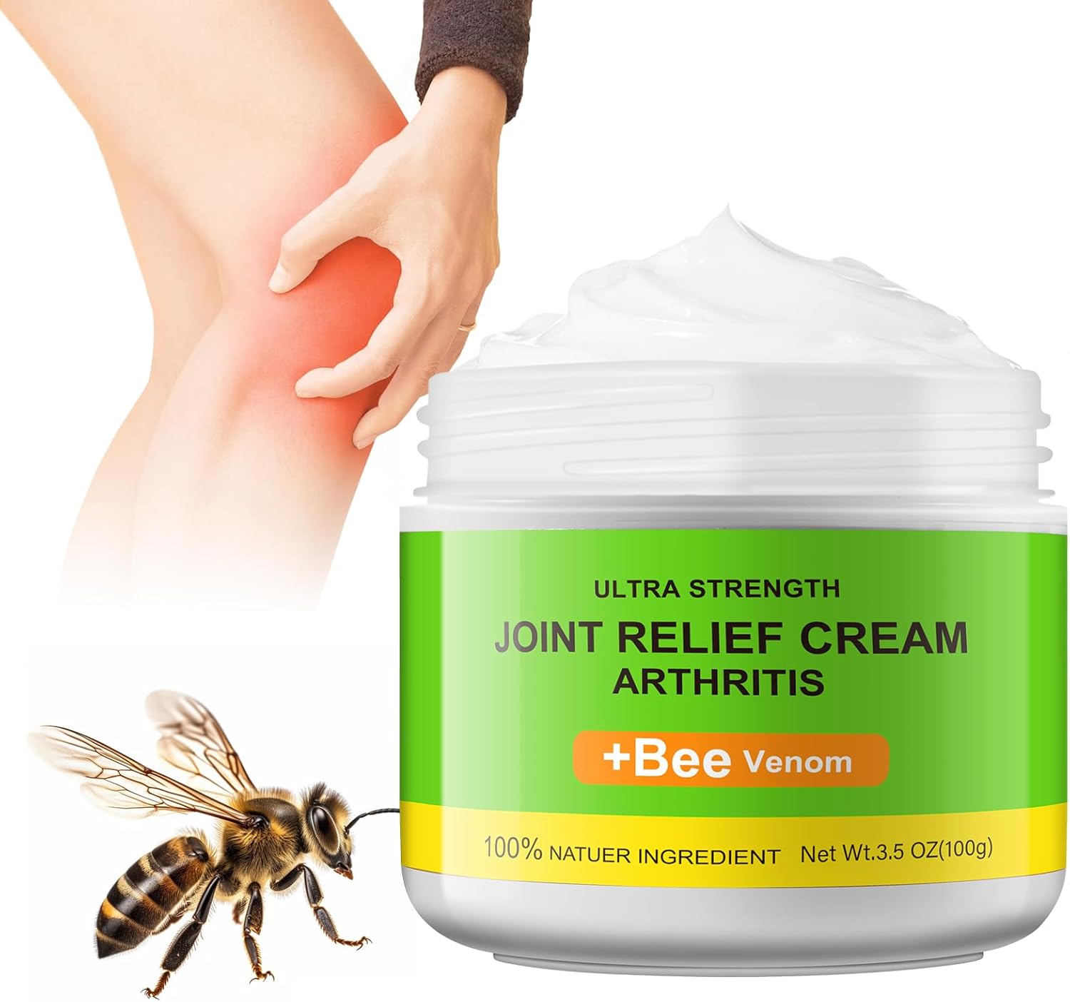 Bee Venom Joint and Bone Therapy Cream, Arthritis Pain Relief Cream with Natural Formula, 100g Ultra Strength Joint Healing Cream for Back,Neck,Hands,Feet, Shoulder, Soreness Muscle Recovery