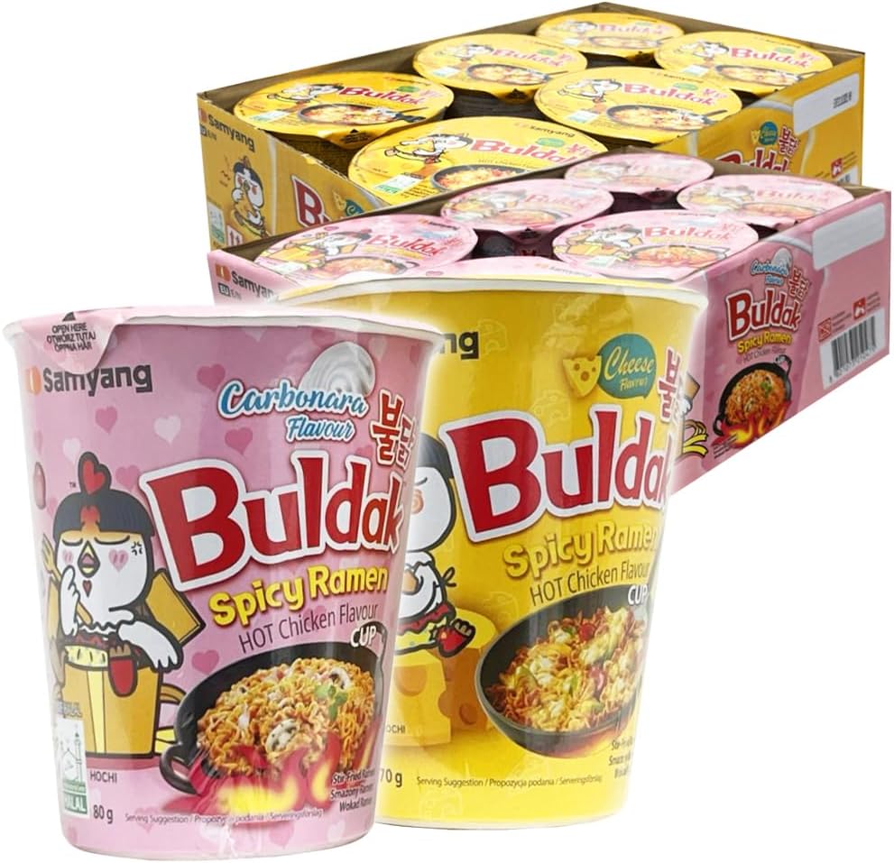 Samyang Hot Chicken Flavour Buldak Cup HALAL (12 Cups Assorted - Carbonara & Cheese)