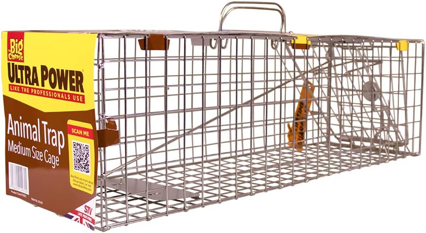 The Big Cheese Live Animal Trap – Welfare-Friendly Live-Catch Cage Trap for Mink, Cats, and Similar Sized Animals, Indoor and Outdoor use, 60 cm x 19 cm x 19 cm, Silver