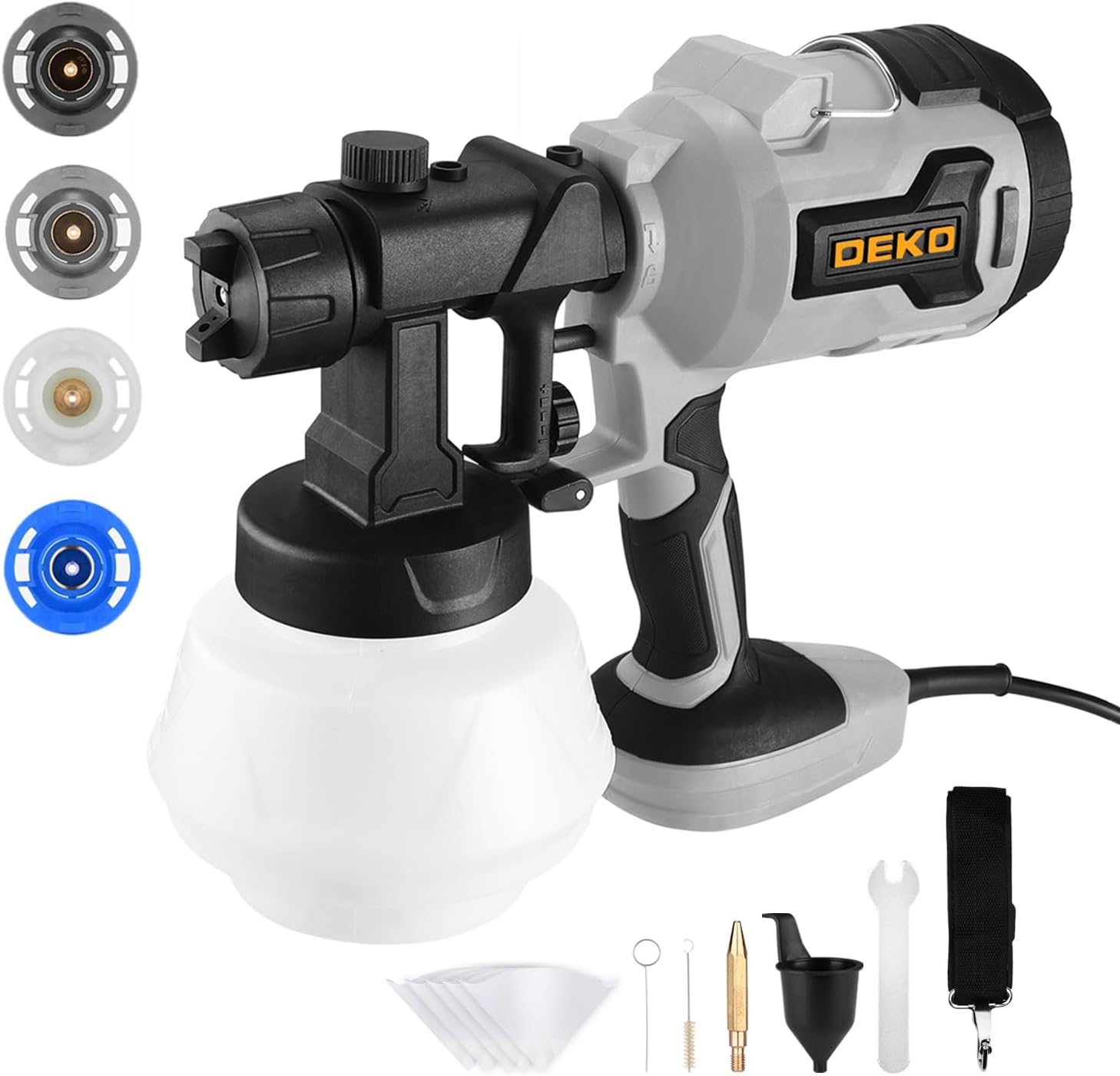 Electric Paint Sprayer HVLP 700W: DEKOPRO Spray Paint Gun for House Painting Furniture Cabinets Fence Walls Door Garden Chairs, 4 Nozzles and 3 Patterns 800ml Container Gray