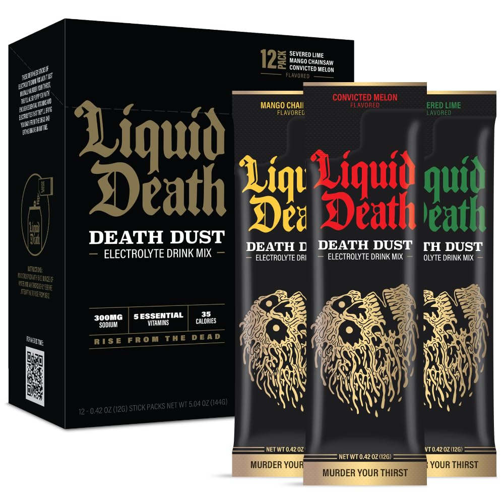 Liquid Death Electrolyte Death Dust, Severed Lime, Mango Chainsaw & Convicted Melon (12-Pack)