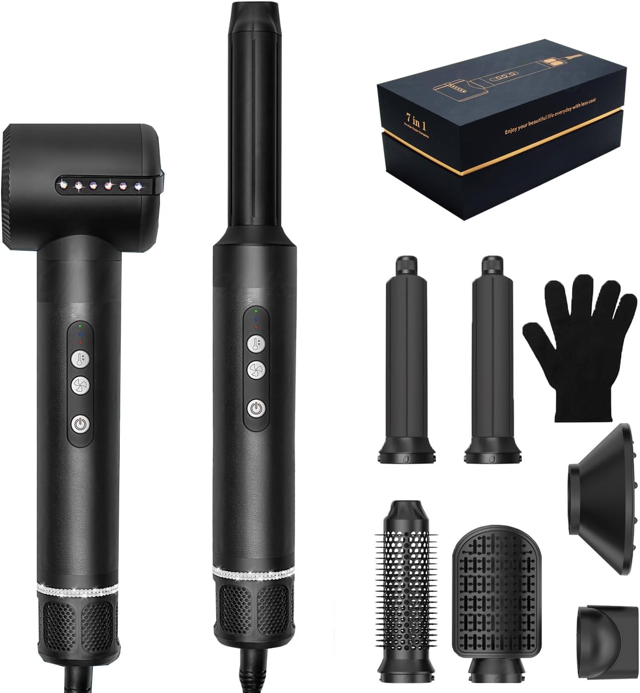 Hair Dryer Brush,7 in 1 Auto Air Curling Iron Set 3 Temperature 1000W Powerful Negative Ionic Hair Styler, 60000RPM Air Styler, Multi-Hair Styling Brush，Left&Right Magic Hair Curler