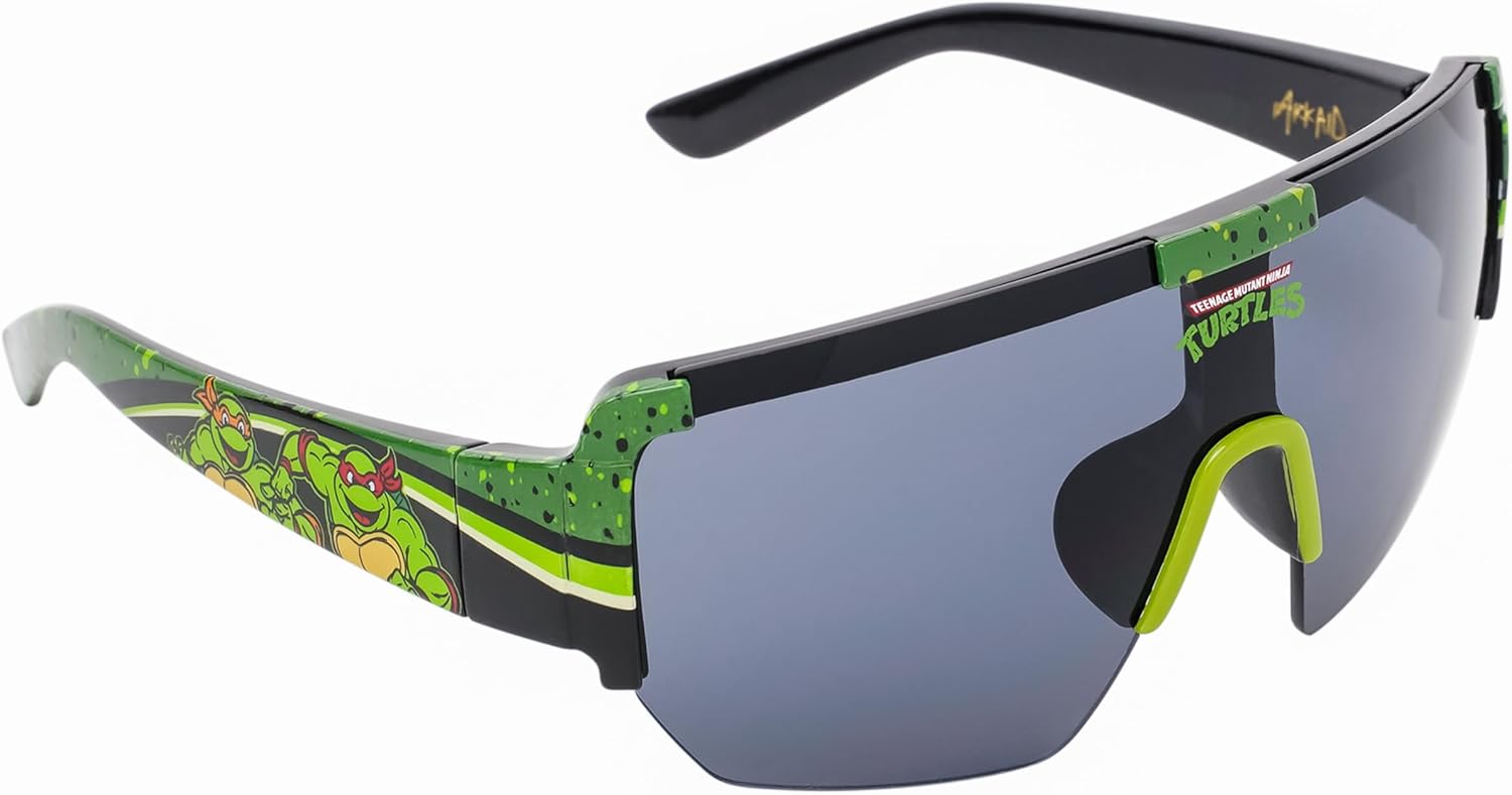 ARKAID Official Teenage Mutant Ninja Turtle Sunglasses for Kids | TMNT Large Lens Sports Wrap | UV 400 | One Size Fits Most Kids
