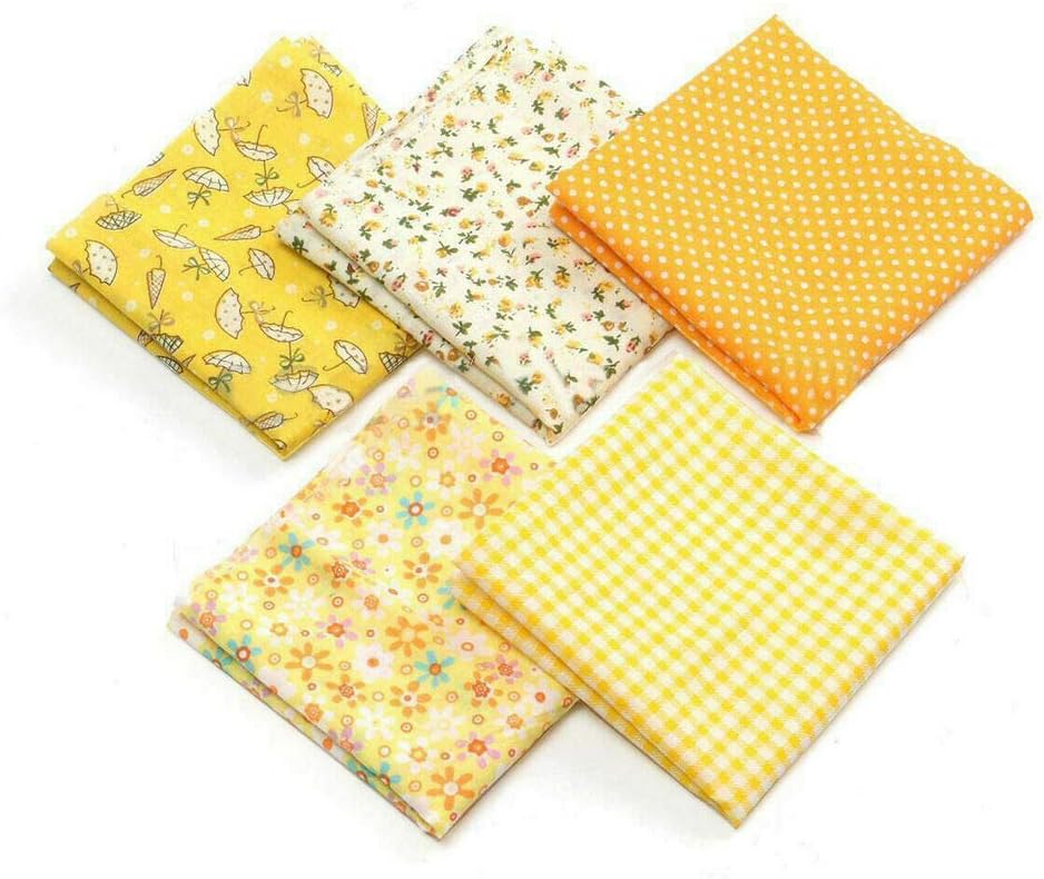 5Pcs 50x50cm Different Pattern Cotton Patchwork Fabric Squares Bundle Quilting Scrapbooking Sewing Artcraft DIY Fabric - Yellow Series