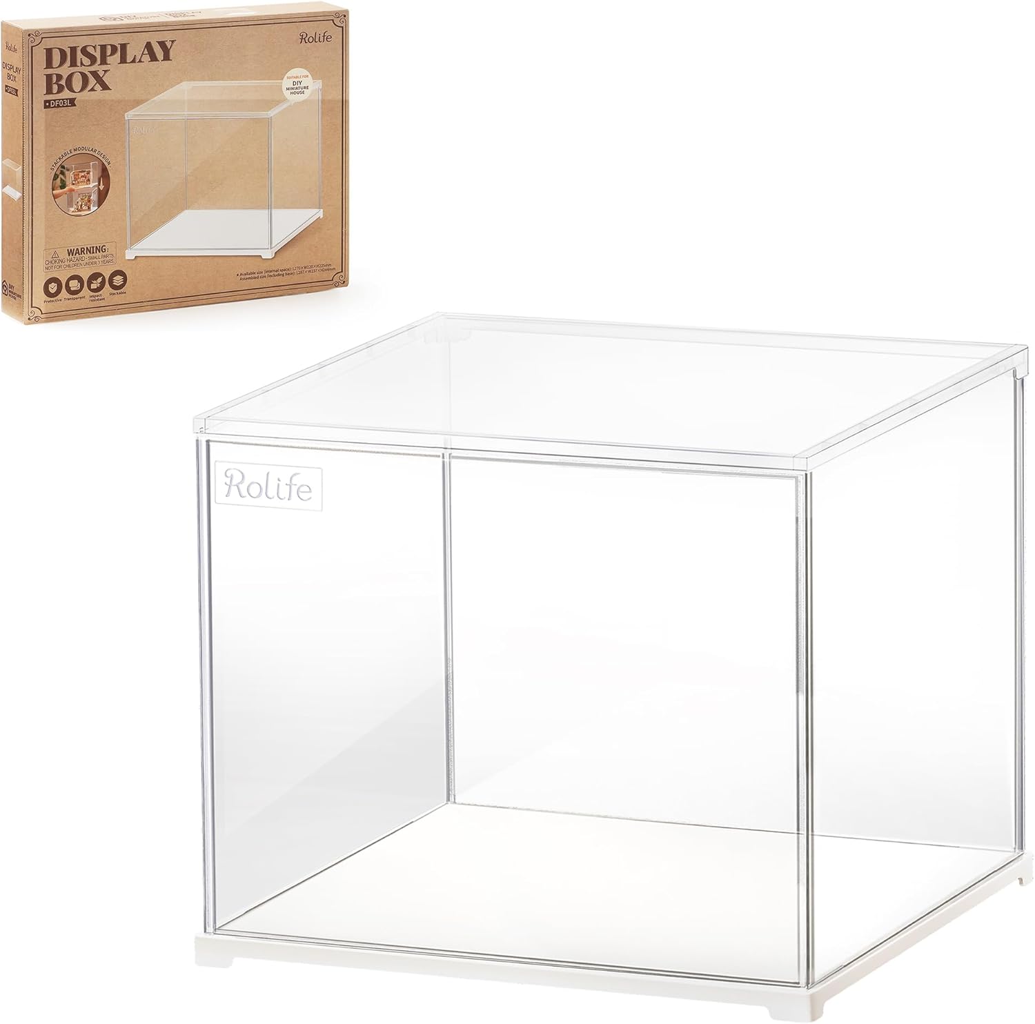 Rolife Acrylic Display Box Transparent Showcase Dust Cover Designed for Dollhouse/DIY Miniature House Kit/3D Puzzle/Action Figures (11.3x9.3x9.6inch/28.7x23.7x24.4cm)
