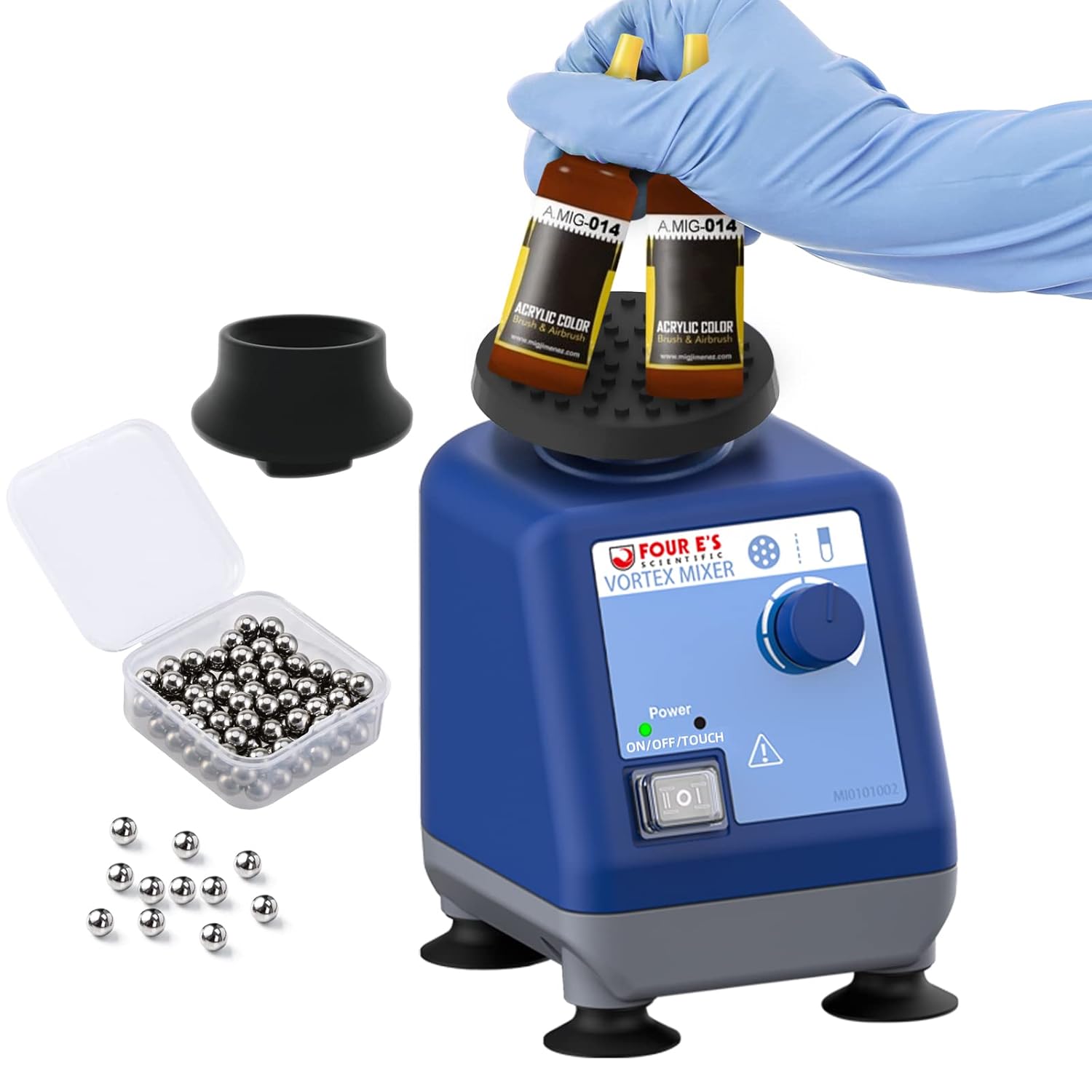 FOUR E'S SCIENTIFIC Laboratory Vortex Mixer, Mini Vortex Shaker, 0-3000rpm, Touch & Continuous Function Paint Mixer, with 100pcs 7/32inch Paint Mixing Balls & 1 pcs Platform Pad, for Acrylic Paints
