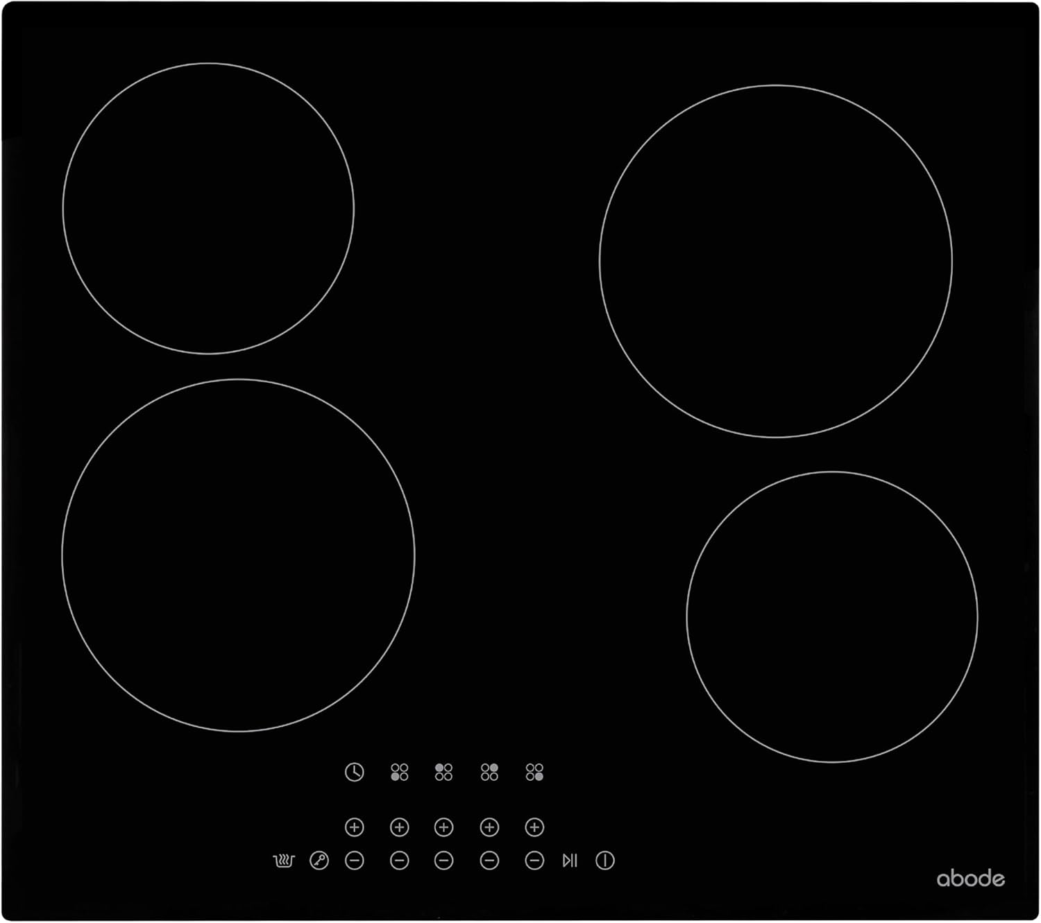 Abode Electric Hob 59cm Ceramic Cooktop with 4 Cooking Zones, 9 Power Levels, Touch Control & Easy Clean, Safety Cut Off, Timer & LED Display, Child Lock & Keep Warm Features A60EH301B