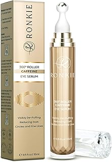 5% Caffeine Eye Cream with 360° Roller: Eye Cream for Dark Circles and Puffiness - Under Eye Serum Hydrate Eye Area - Reduce Wrinkles and Fine Lines