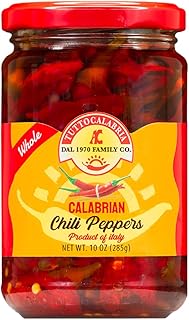 Calabrian Chili Peppers, Whole, All Natural, Non-GMO, Original, Product of Italy, Retail Glass Jar, 10.2 oz, TuttoCalabria