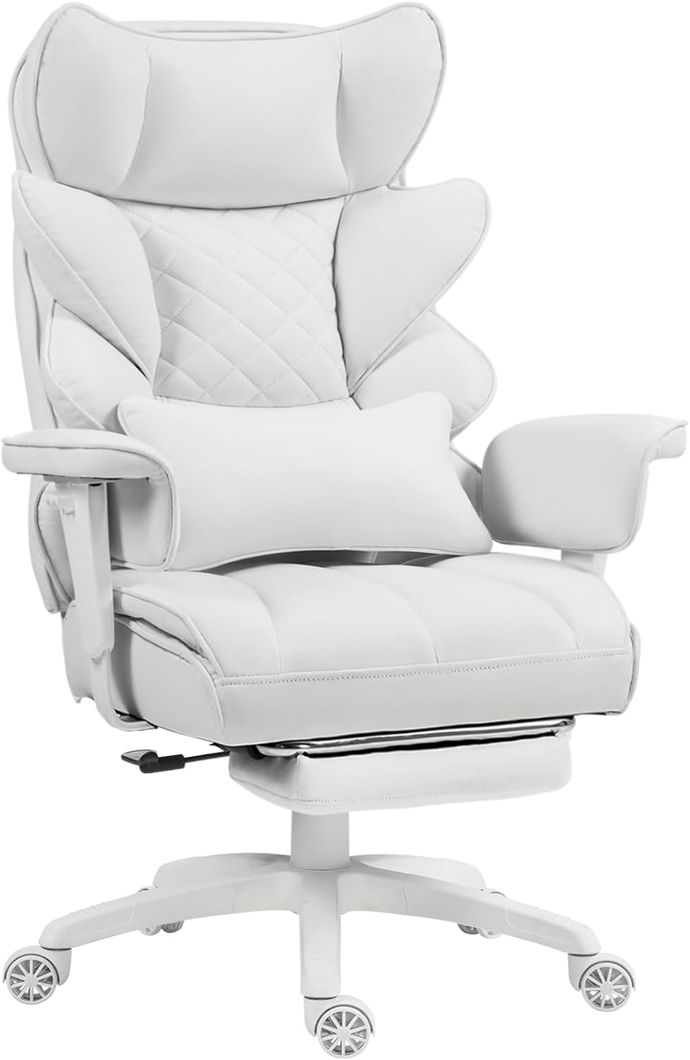 Dowinx Big and Tall Office Chair with Pocket Spring Cushion,High Back Computer Gaming Chairs with Adjustable Armrests,Executive Desk Chairs with Lumbar Support and Footrest,Fabric White