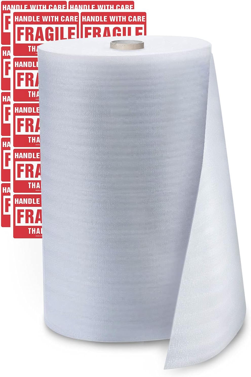 enKo Foam Wrap Roll (1-Roll) 12" Wide x 600" Length (Inch) Foam Wrap Roll Cushioning Moving Supplies Protect Glasses, China, Dishes for Shipping Storing Packing with 20 Fragile Stickers Labels