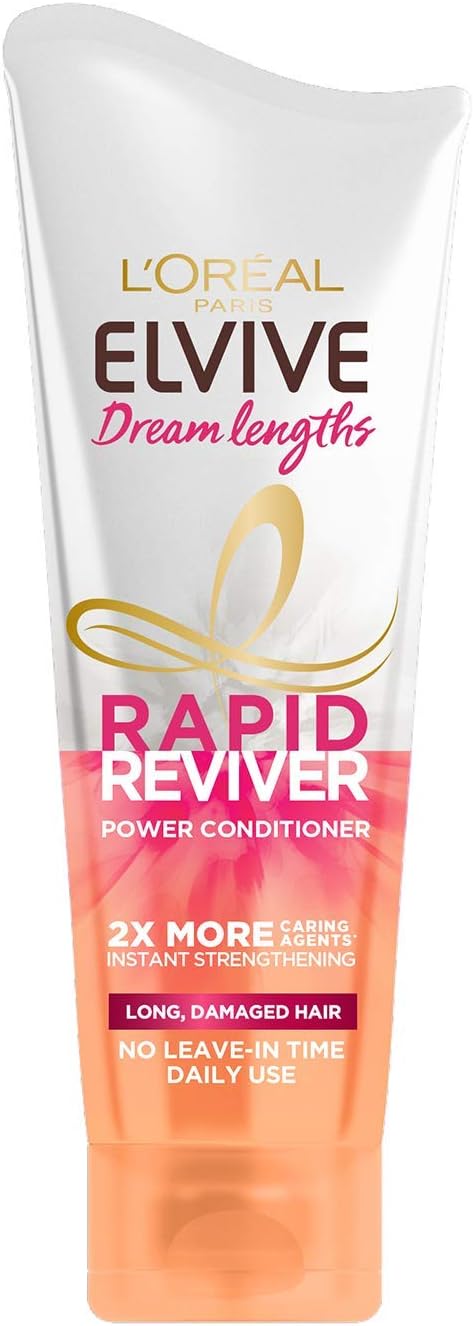 L'Oreal Paris Elvive Dream Lengths Rapid Reviver Power Conditioner, Nourishing & Strengthening Treatment, Enriched with Castor Oil, For Long, Damaged Hair 180ml