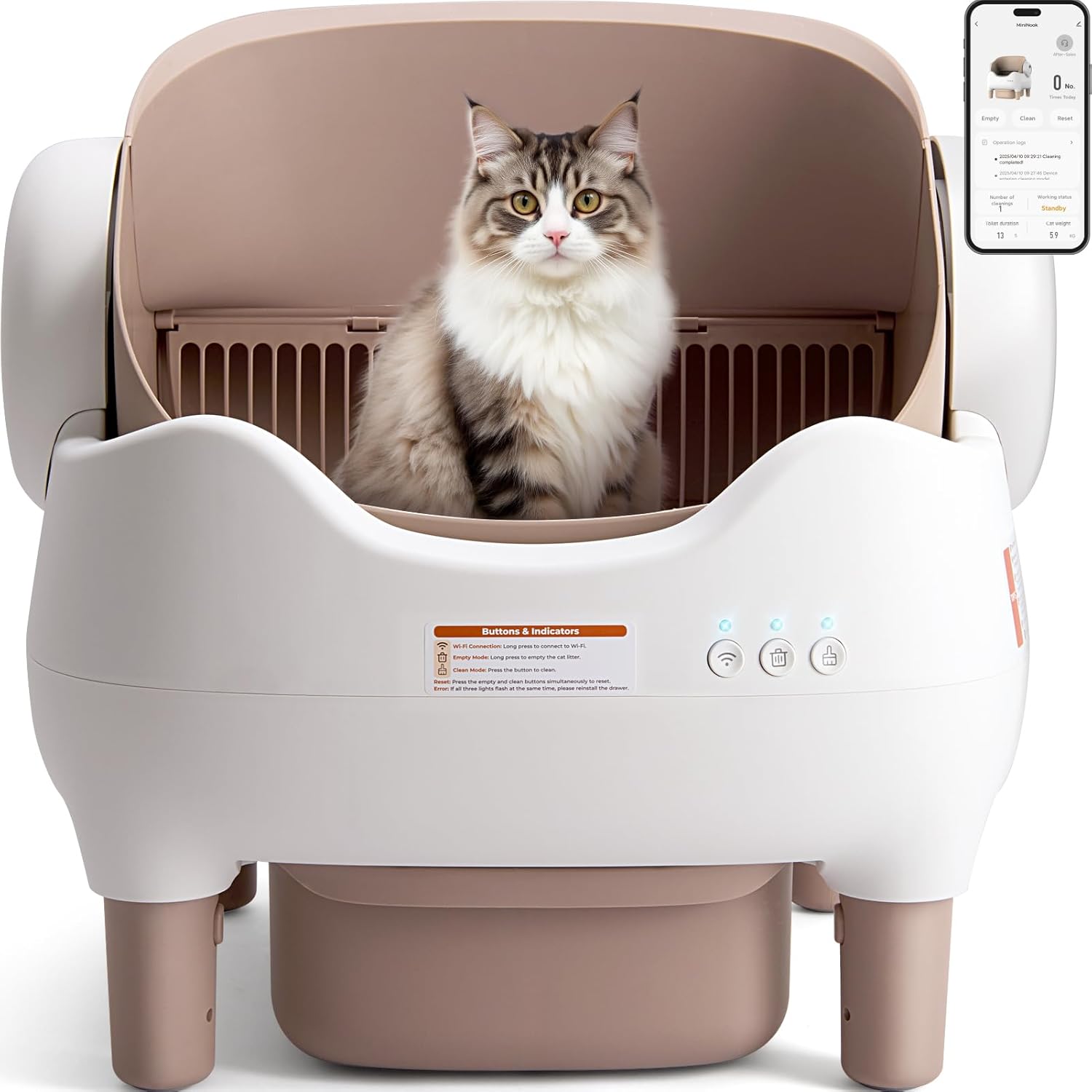 KITPLUS Automatic Cat Litter Box: Self Cleaning Cat Litter Box with APP Control, Large Capacity Waste Bin for Odor-Free Disposal, Includes Trash Bags and Safety Features, Open-Top Design
