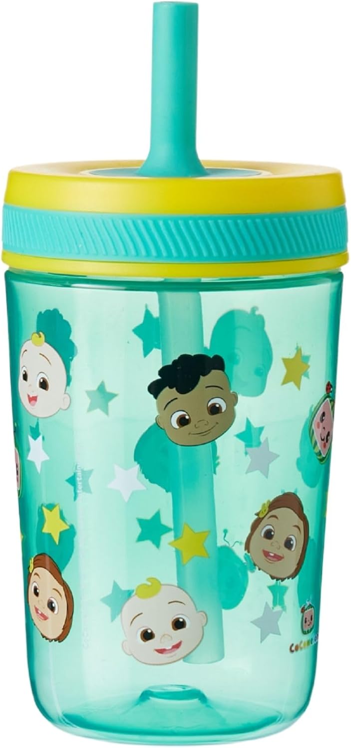 HOX Kelso Children's Water Bottle with Soft Sipper Straw – 443ml, BPA-Free, Leak-Proof, Durable & Portable for Kids - Cocomelon, Turquoise
