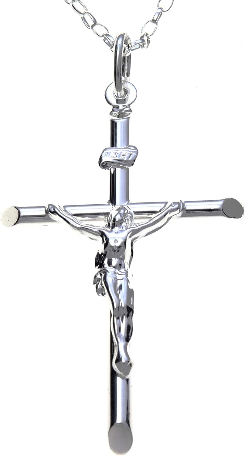 Alexander Castle Large 925 Sterling Silver Cross Necklace for Women & Men - Silver Crucifix Necklace Pendant with 20" Sterling Silver Chain & Jewellery Gift Box - 42mm x 30mm