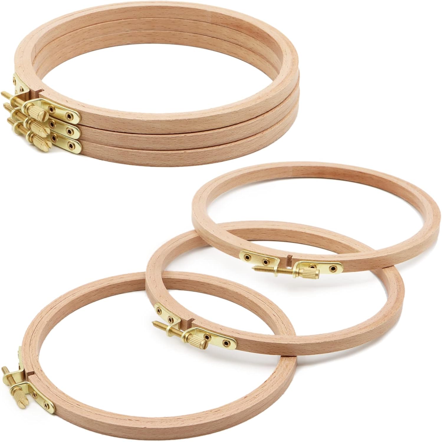 ZOCONE 6 PCS Beech Wood Embroidery Hoops, Wood Circle Hoop Ring Cross Stitch Hoop for Embroidery, Cross Stitch, Needlework, Art Craft Handy Sewing and Christmas Decoration (Size-6")