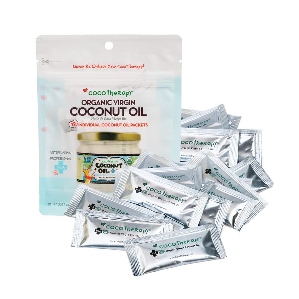 CocoTherapy Organic Virgin Coconut Oil Portable Packets for Pets, 12 x 10 ml packets
