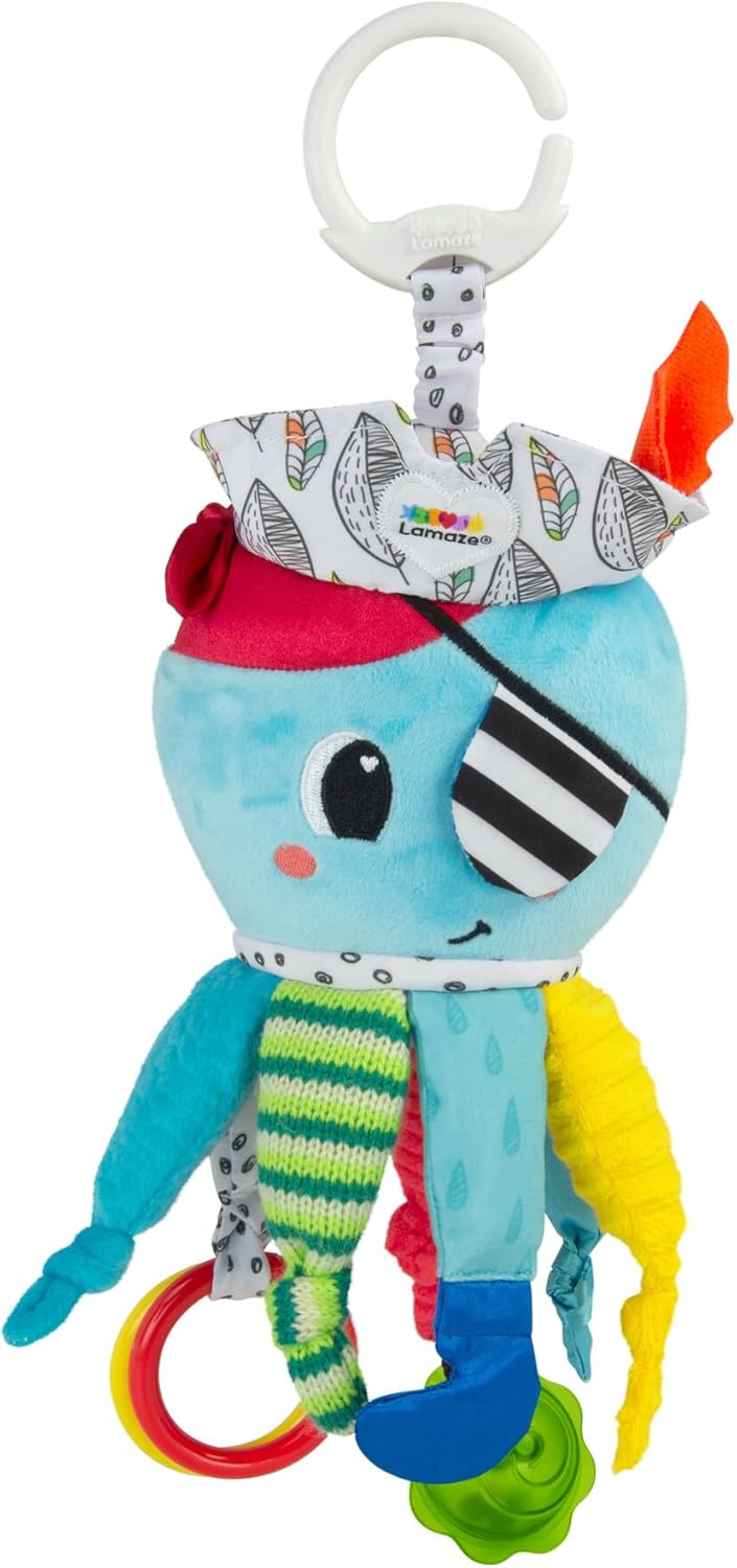 LAMAZE Captain Calamari - Clip & Go Pram Baby Toys 0-6 Months - Sensory Toys for Babies' Development - Soft Plush Girls & Boys Toys - Expertly Designed Newborn Toys - Baby Essentials for Newborn & Up