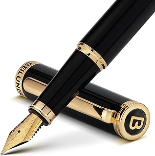BEILUNER Black Fountain Pen,Stunning Luxury Pen,24K Gilded Nib(Medium),Gorgeous 24K Gold Finish,German Schneider Ink Converter,Trustworthy Pen Gift for Men&Women-Elegant, Reliable,Nice Pen for Writing
