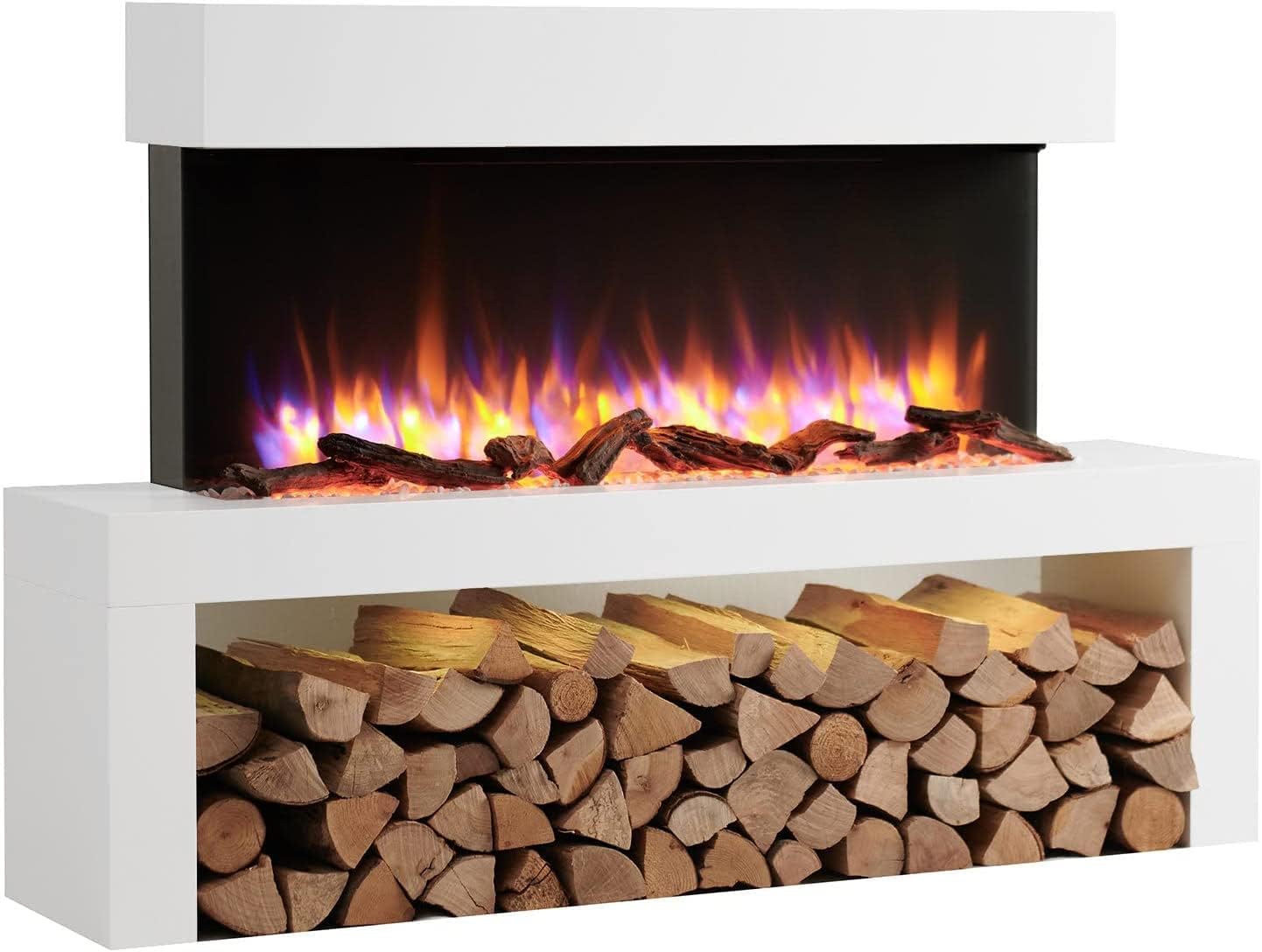 Endeavour Fires Wykeham 47" Wall Mounted Electric Fireplace Suite with Off-White Surround & Base Plinth, 3D Flame Effect, 13-Colour LED Lighting, 1-2kW Heater, Remote Control