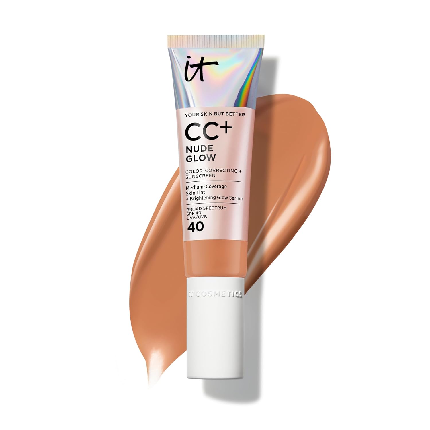 IT Cosmetics CC+ Nude Glow - Medium Coverage Foundation with SPF 40 & Brightening Glow Serum, Lightweight Skin Tint, 2% Niacinamide + Hyaluronic Acid, Up to 24H Hydration, Normal/Dry Skin - 1.08 fl oz