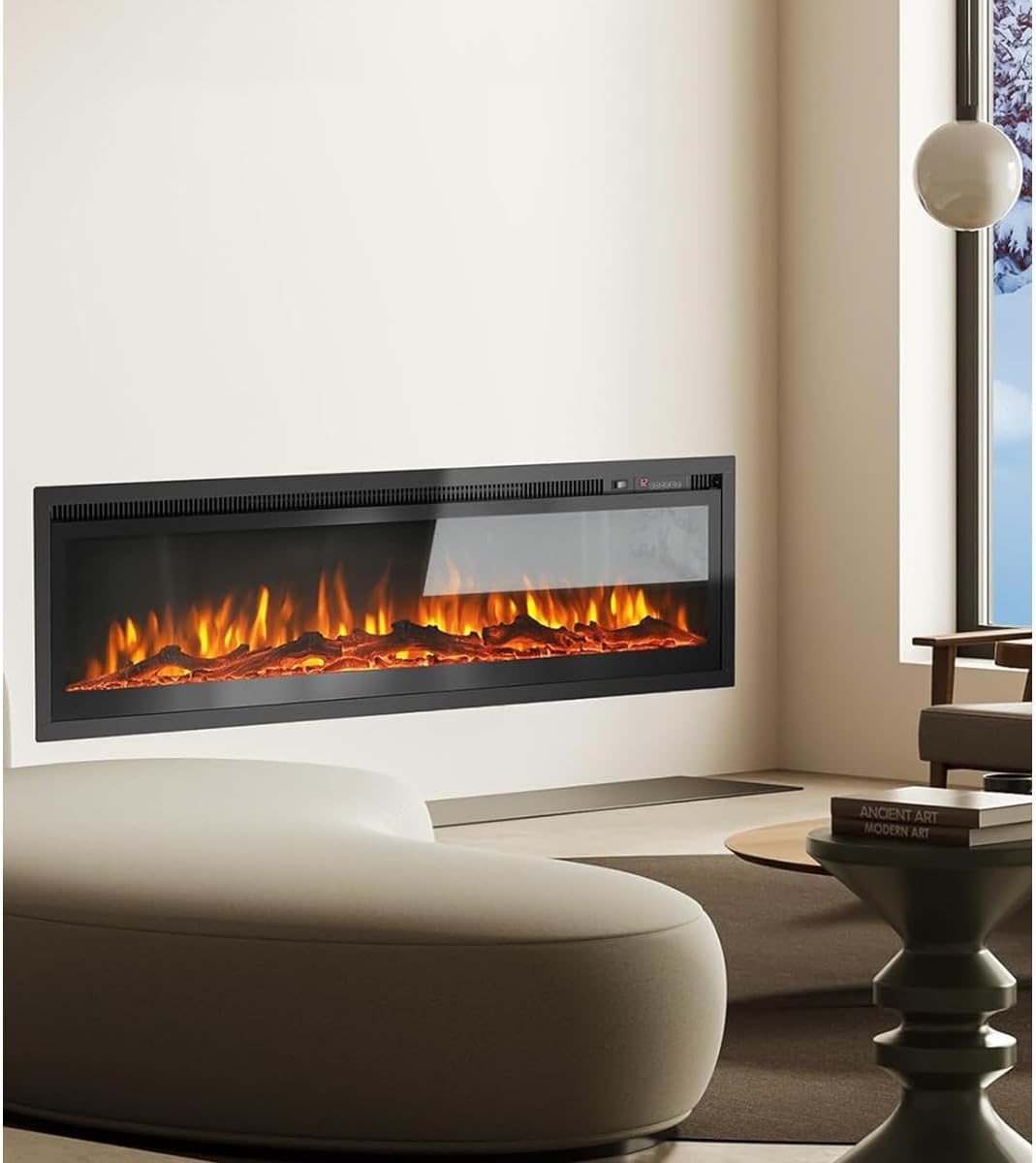 M.C.Haus Electric Fireplace Insert Wall Mounted Freestanding Heater Metal Panel Heater Colorful Flame Remote Control with Crystal, 900W/1800W (60"/152cm, Black)