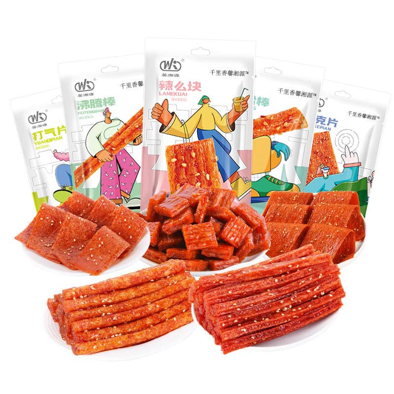 Spicy Strips Chinese Snack(93G * 5 Bag) Handmade Spicy Strips, La Tiao,lataio Spicy Strips, Spicy Stick Casual Snacks Spicy Noodles Big Spicy Jindao Spicy Strips Vegetarian (Five combinations)