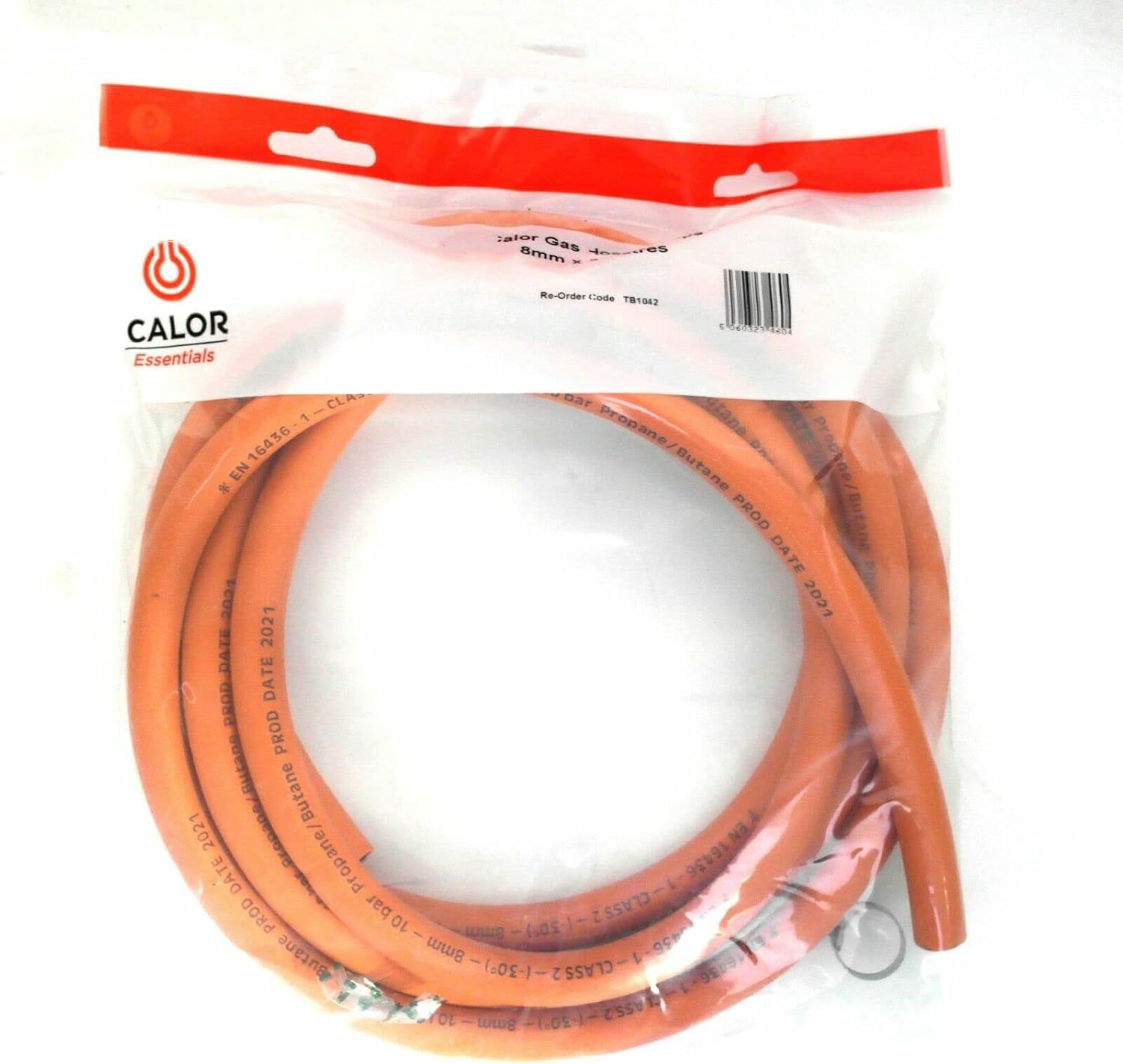 CALOR Gas Brand 2mt 8mm Orange LPG Gas Hose for Propane/Butane with Clips