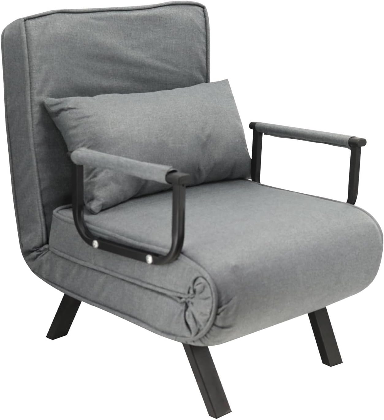 HYGRAD BUILT TO SURVIVE 4 In 1 Folding Foldable Single One Seater Padded Lazy Sofa Chair Bed Chaise Lounger Couch Recliner Sleeper With Pillow In 3 Colours (Grey)