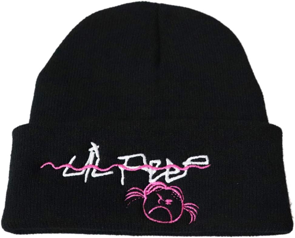 Lil Peep Embroidered Knit Hat Crybaby Print Hat Beanie Hat Adjustable Black