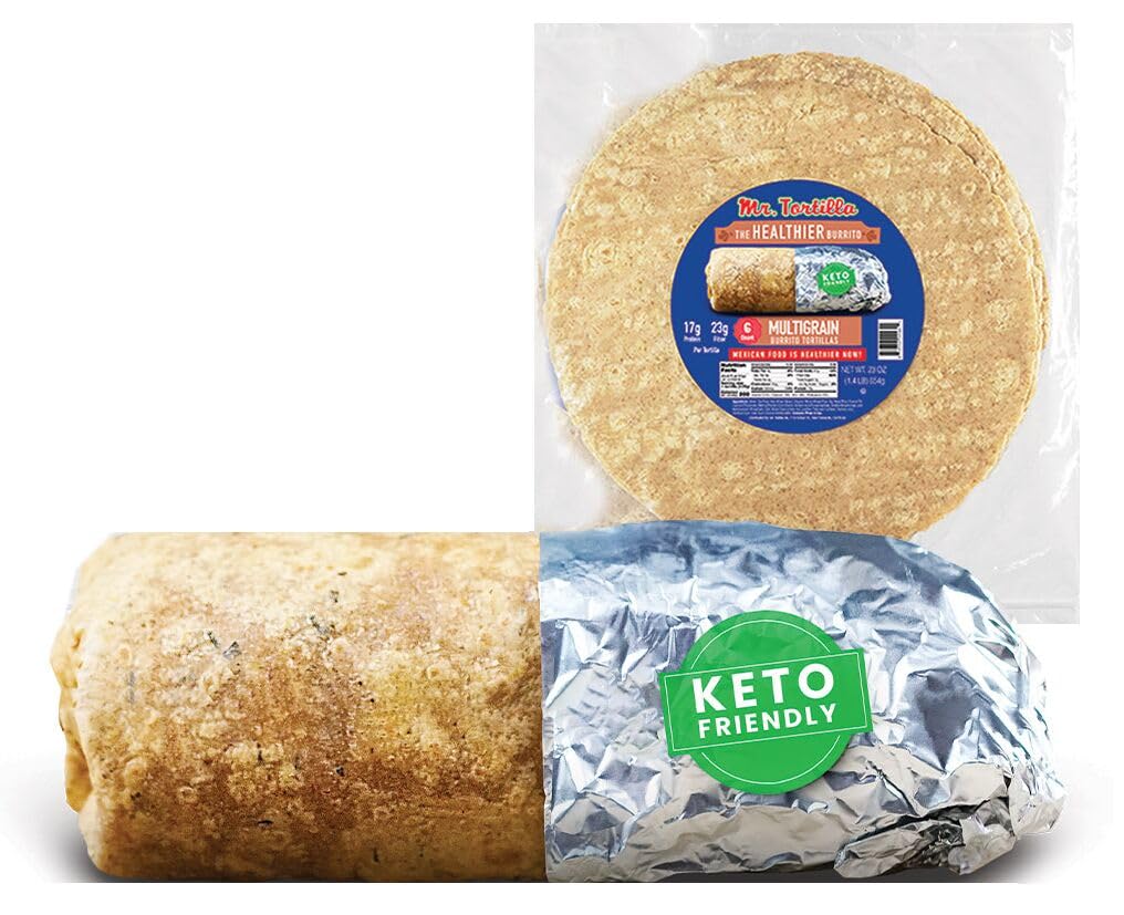 Mr. Tortilla Protein Keto Burrito Wraps - Restaurant Tortillas with Avocado Oil - 12" Size - 17g of Protein Per Serving - Keto Wraps - Low Carb Tortillas - (Healthier Burrito, 6 Count)