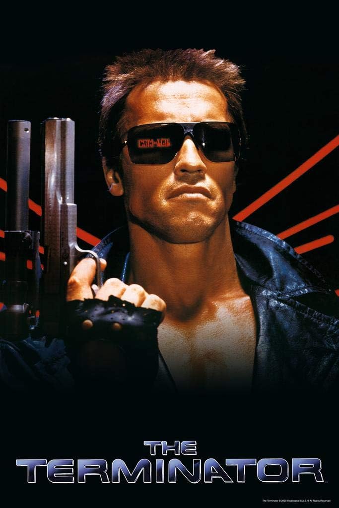 The Terminator Official Movie Key Art Arnold Schwarzenegger Action Film SciFi Gun Classic 1984 Retro Vintage Style Cool Wall Art Print Poster 24x36