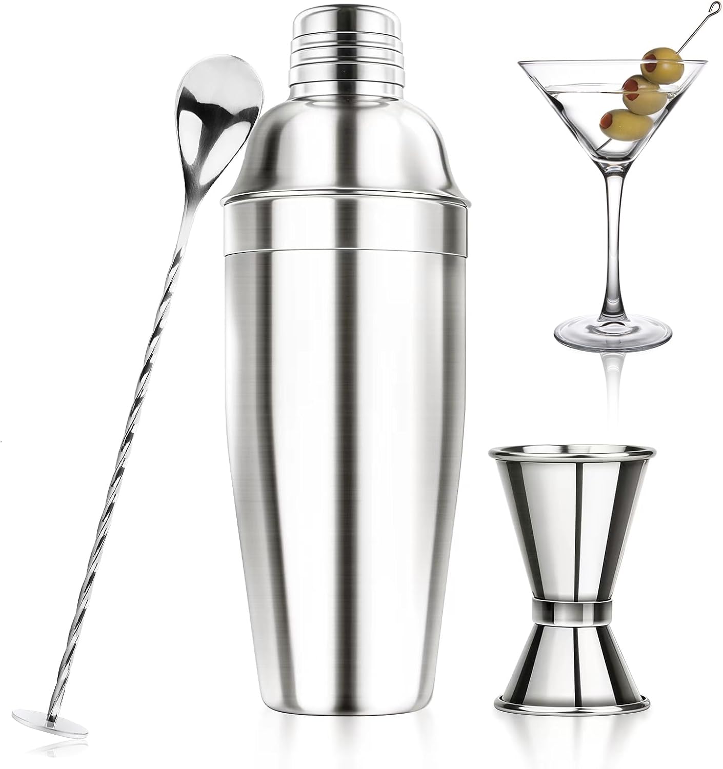 Ohtomber 24OZ Cocktail Shaker Set - Cocktail Bar Martini Drink Shaker Set with Strainer, Stainless Steel Bartender Kit Drink Mixer with Jigger, Mixing Spoon, Bar Accessories for Beginners